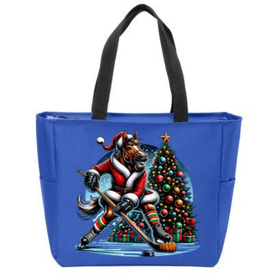 Funny Santa Horse Playing Hockey Christmas Gift Zip Tote Bag