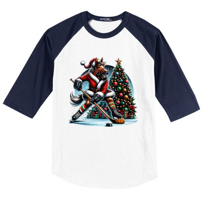 Funny Santa Horse Playing Hockey Christmas Gift Baseball Sleeve Shirt