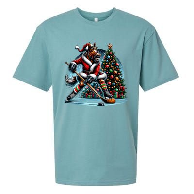 Funny Santa Horse Playing Hockey Christmas Gift Sueded Cloud Jersey T-Shirt