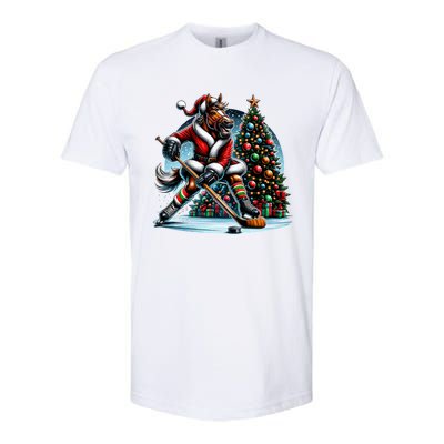 Funny Santa Horse Playing Hockey Christmas Gift Softstyle CVC T-Shirt