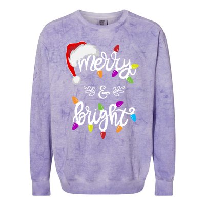 Funny Santa Hat Merry And Bright Christmas Lights Gift Colorblast Crewneck Sweatshirt