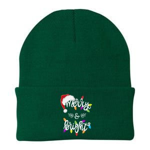 Funny Santa Hat Merry And Bright Christmas Lights Gift Knit Cap Winter Beanie