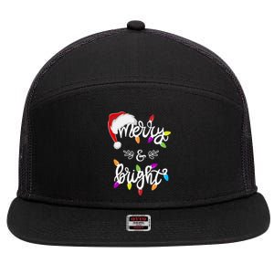 Funny Santa Hat Merry And Bright Christmas Lights Gift 7 Panel Mesh Trucker Snapback Hat