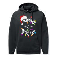 Funny Santa Hat Merry And Bright Christmas Lights Gift Performance Fleece Hoodie