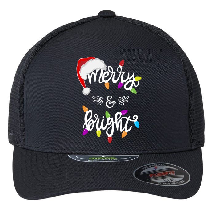 Funny Santa Hat Merry And Bright Christmas Lights Gift Flexfit Unipanel Trucker Cap