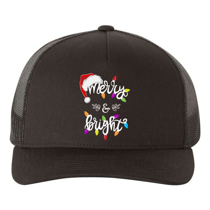 Funny Santa Hat Merry And Bright Christmas Lights Gift Yupoong Adult 5-Panel Trucker Hat