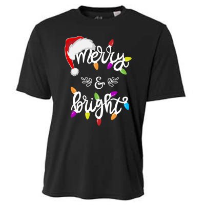 Funny Santa Hat Merry And Bright Christmas Lights Gift Cooling Performance Crew T-Shirt