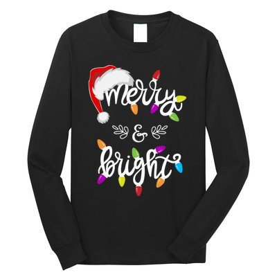 Funny Santa Hat Merry And Bright Christmas Lights Gift Long Sleeve Shirt