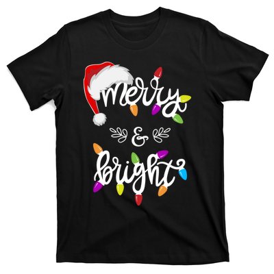 Funny Santa Hat Merry And Bright Christmas Lights Gift T-Shirt