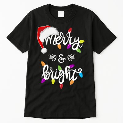 Funny Santa Hat Merry And Bright Christmas Lights Gift Tall T-Shirt