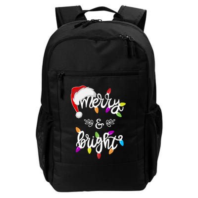 Funny Santa Hat Merry And Bright Christmas Lights Gift Daily Commute Backpack
