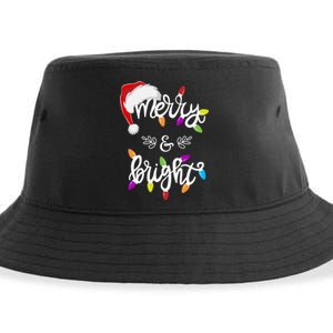 Funny Santa Hat Merry And Bright Christmas Lights Gift Sustainable Bucket Hat