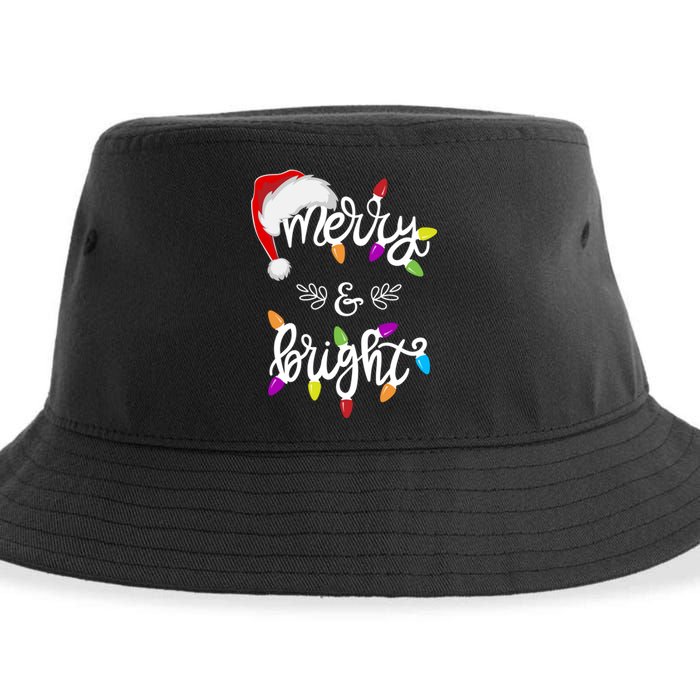 Funny Santa Hat Merry And Bright Christmas Lights Gift Sustainable Bucket Hat