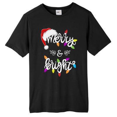 Funny Santa Hat Merry And Bright Christmas Lights Gift Tall Fusion ChromaSoft Performance T-Shirt