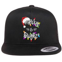 Funny Santa Hat Merry And Bright Christmas Lights Gift Flat Bill Trucker Hat