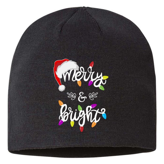 Funny Santa Hat Merry And Bright Christmas Lights Gift Sustainable Beanie