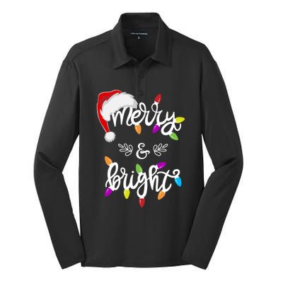 Funny Santa Hat Merry And Bright Christmas Lights Gift Silk Touch Performance Long Sleeve Polo