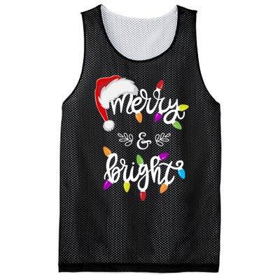 Funny Santa Hat Merry And Bright Christmas Lights Gift Mesh Reversible Basketball Jersey Tank