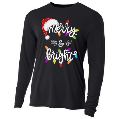 Funny Santa Hat Merry And Bright Christmas Lights Gift Cooling Performance Long Sleeve Crew