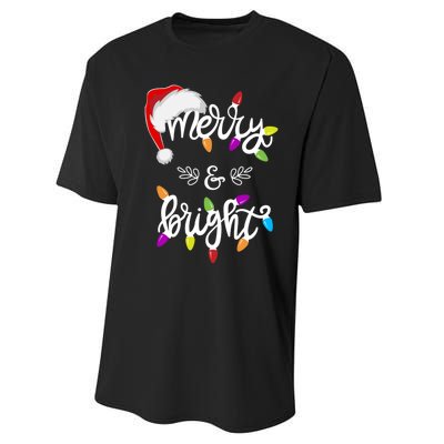 Funny Santa Hat Merry And Bright Christmas Lights Gift Performance Sprint T-Shirt