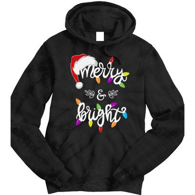 Funny Santa Hat Merry And Bright Christmas Lights Gift Tie Dye Hoodie