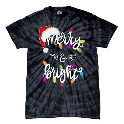 Funny Santa Hat Merry And Bright Christmas Lights Gift Tie-Dye T-Shirt