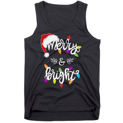 Funny Santa Hat Merry And Bright Christmas Lights Gift Tank Top