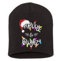 Funny Santa Hat Merry And Bright Christmas Lights Gift Short Acrylic Beanie