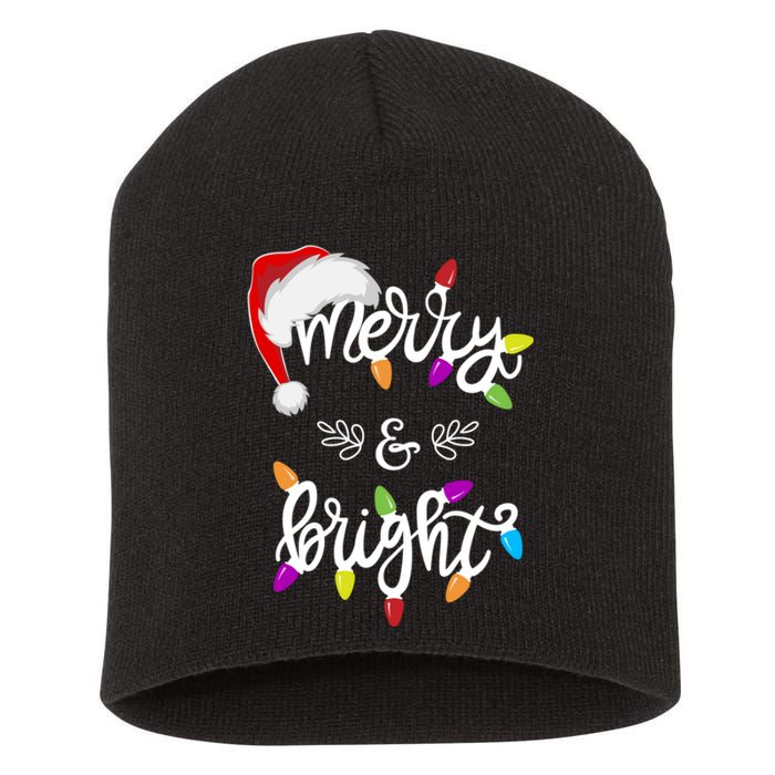 Funny Santa Hat Merry And Bright Christmas Lights Gift Short Acrylic Beanie