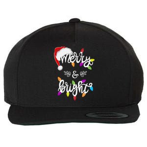 Funny Santa Hat Merry And Bright Christmas Lights Gift Wool Snapback Cap