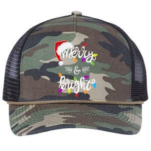 Funny Santa Hat Merry And Bright Christmas Lights Gift Retro Rope Trucker Hat Cap