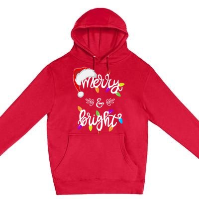 Funny Santa Hat Merry And Bright Christmas Lights Gift Premium Pullover Hoodie