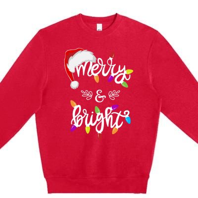 Funny Santa Hat Merry And Bright Christmas Lights Gift Premium Crewneck Sweatshirt