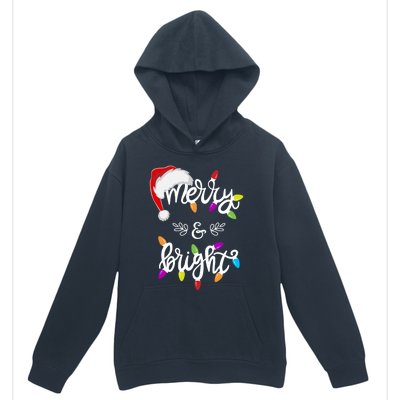 Funny Santa Hat Merry And Bright Christmas Lights Gift Urban Pullover Hoodie