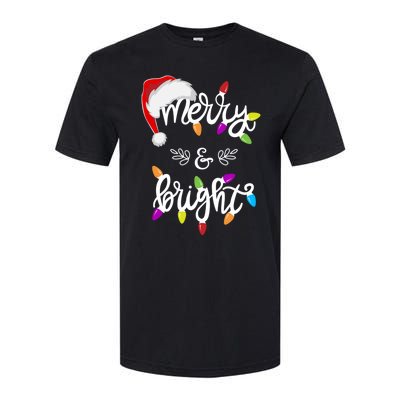 Funny Santa Hat Merry And Bright Christmas Lights Gift Softstyle CVC T-Shirt