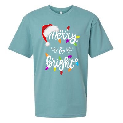 Funny Santa Hat Merry And Bright Christmas Lights Gift Sueded Cloud Jersey T-Shirt