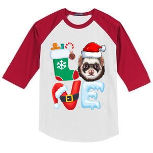 Ferret Santa Hat Christmas Tree Lights Ferret Lover Xmas Long Sleeve Kids Colorblock Raglan Jersey