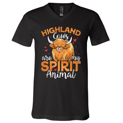 Funny Scottish Highland Cow Cows Lover V-Neck T-Shirt