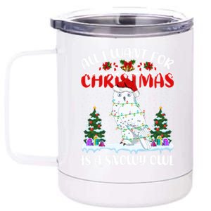 Funny Santa Hat All I Want For Christmas Is A Snowy Owl Gift 12 oz Stainless Steel Tumbler Cup