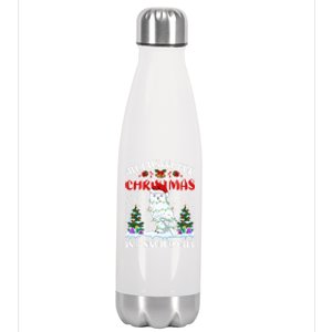 Funny Santa Hat All I Want For Christmas Is A Snowy Owl Gift Stainless Steel Insulated Water Bottle