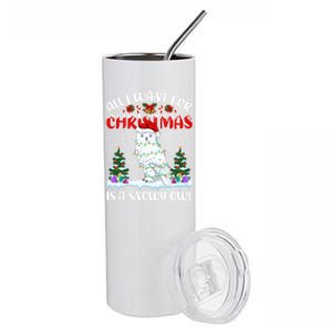 Funny Santa Hat All I Want For Christmas Is A Snowy Owl Gift Stainless Steel Tumbler