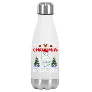 Funny Santa Hat All I Want For Christmas Is A Snowy Owl Gift Stainless Steel Insulated Water Bottle