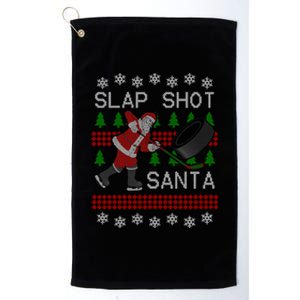 Funny Santa Hockey Puck Ugly Christmas Slap Shot Santa Gift Platinum Collection Golf Towel