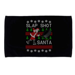 Funny Santa Hockey Puck Ugly Christmas Slap Shot Santa Gift Microfiber Hand Towel