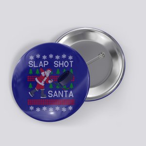 Funny Santa Hockey Puck Ugly Christmas Slap Shot Santa Gift Button