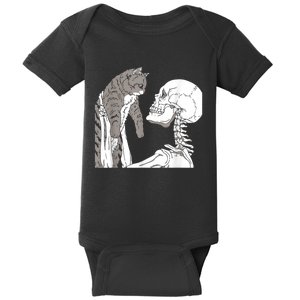 Funny Skeleton Holding A Cat Shirt Lazy Halloween Costume Skull Baby Bodysuit