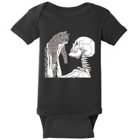 Funny Skeleton Holding A Cat Shirt Lazy Halloween Costume Skull Baby Bodysuit