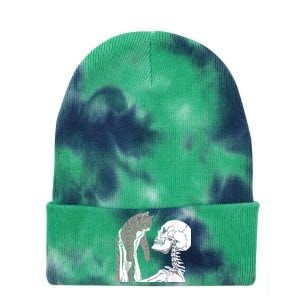 Funny Skeleton Holding A Cat Shirt Lazy Halloween Costume Skull Tie Dye 12in Knit Beanie