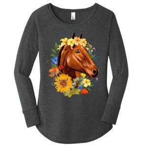 Floral Spring Horses Animal Horse Rider Equestrian Lover Women's Perfect Tri Tunic Long Sleeve Shirt