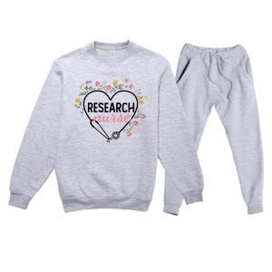 Floral Stethoscope Heart Nursing Research Nurse Gift Premium Crewneck Sweatsuit Set